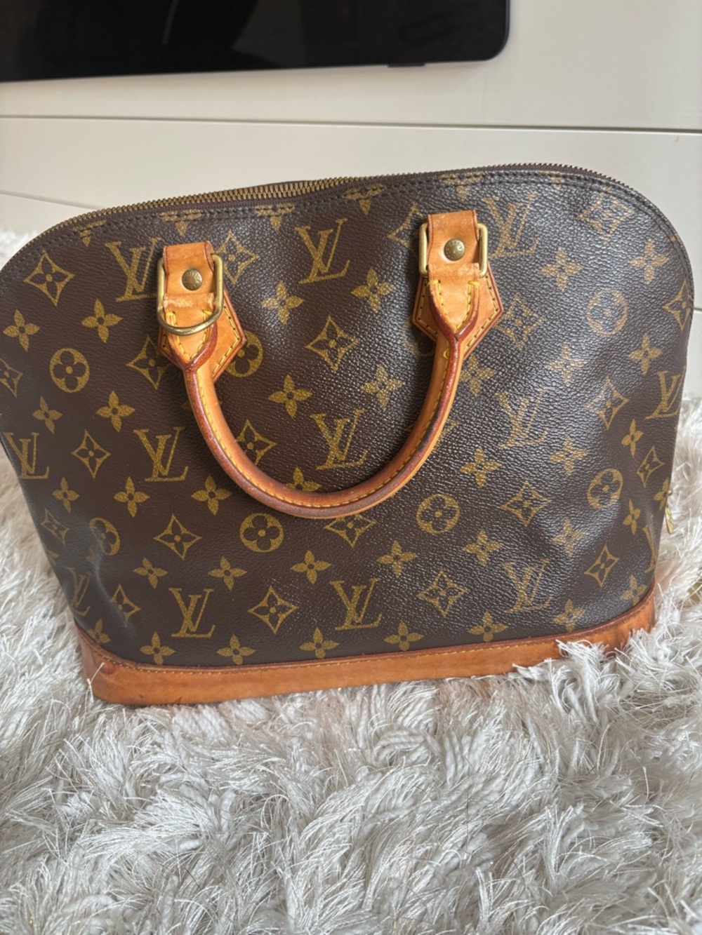 Louis Vuitton Brown Monogram Canvas Small Handbag with Tan Trim